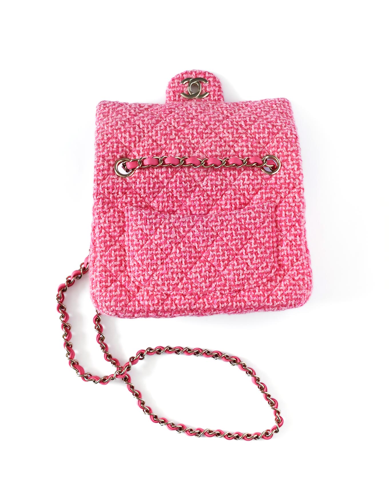 Chanel Mini Classic Flap Pink Knit 2022 Chanel Opened Flap