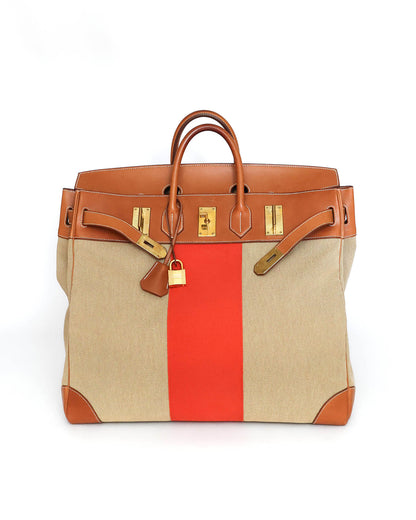 Hermès HAC Haut à Courroies 50 Naturel Barenia und Canvas Flag 2014