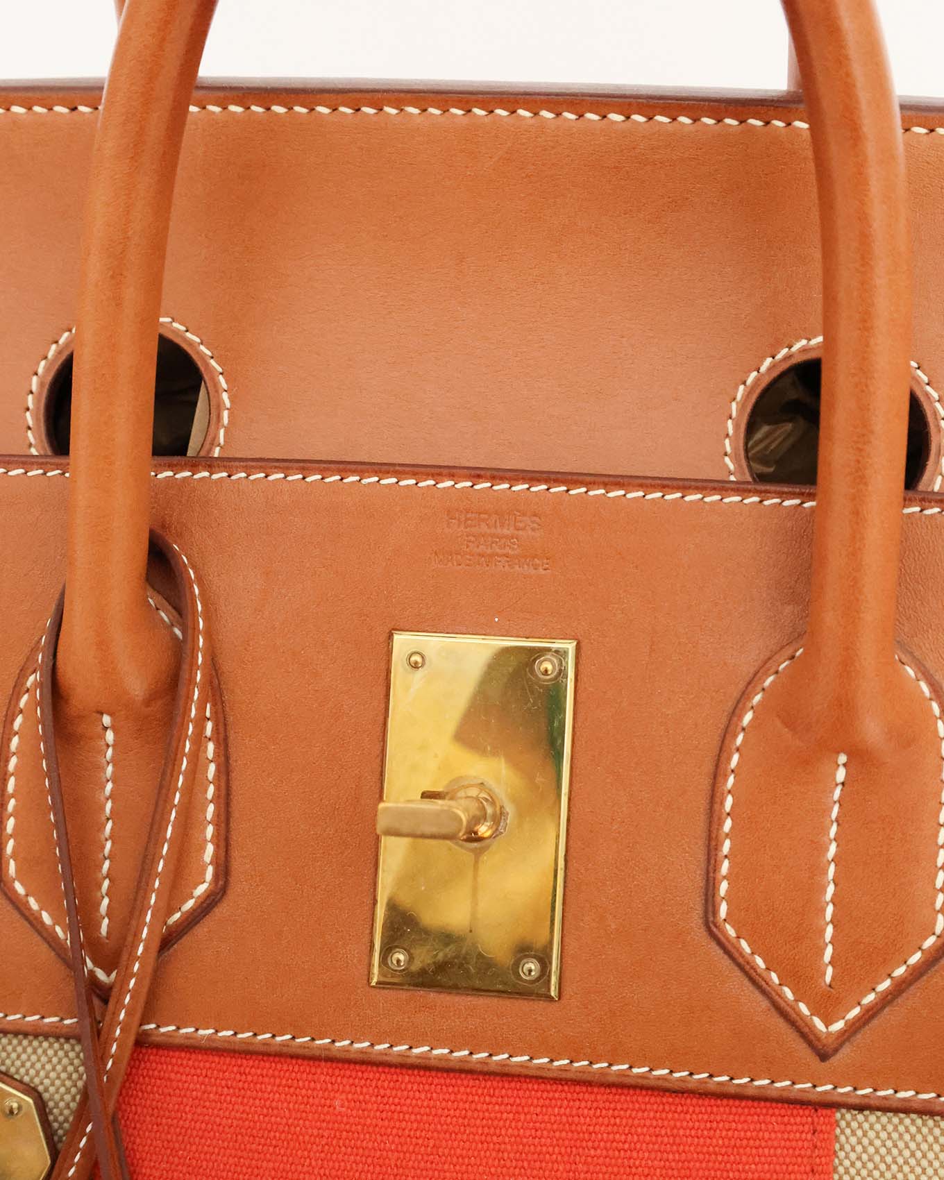 Hermès HAC Haut à Courroies 50 Naturel Barenia und Canvas Flag 2014