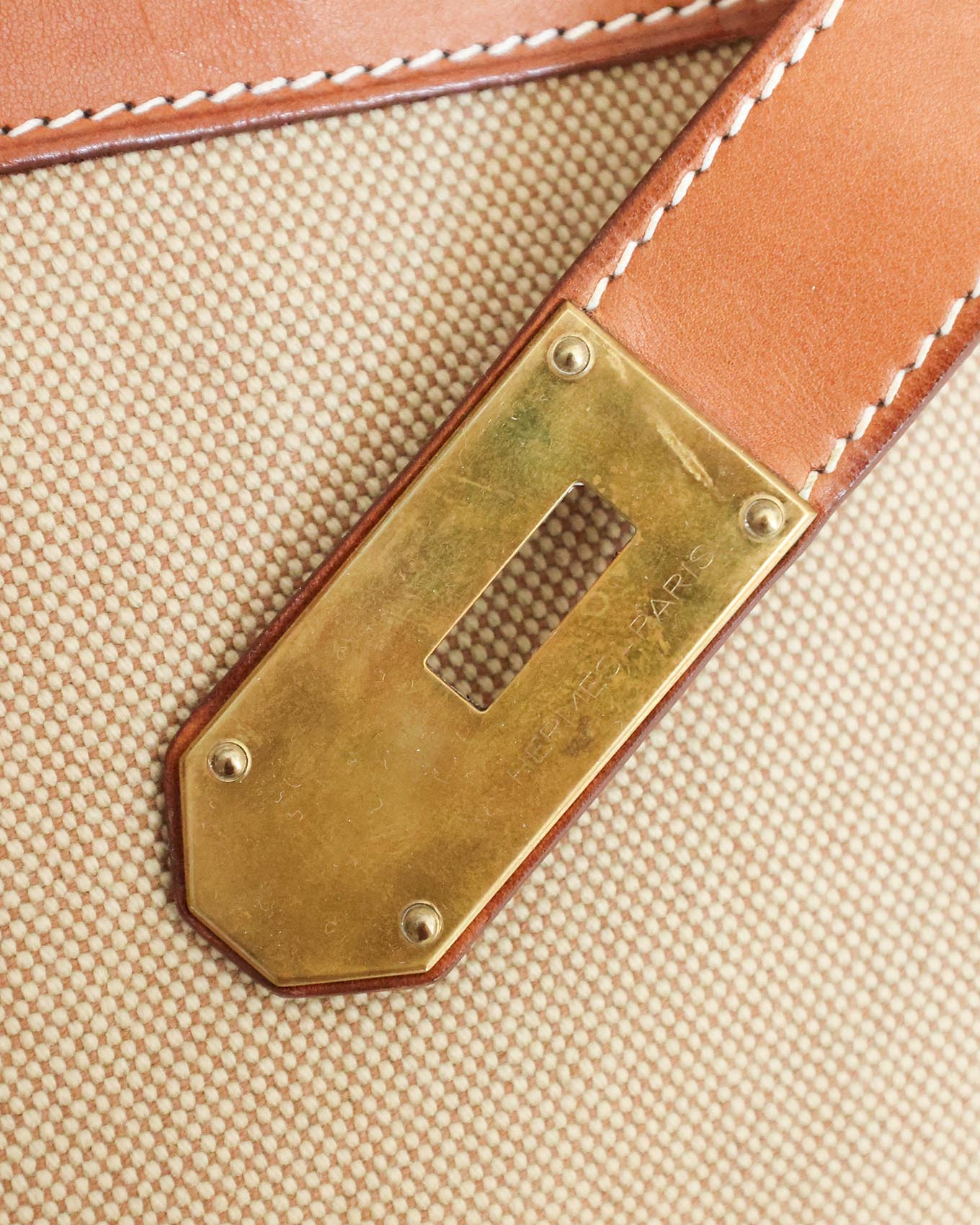 Hermès HAC Haut à Courroies 50 Naturel Barenia und Canvas Flag 2014