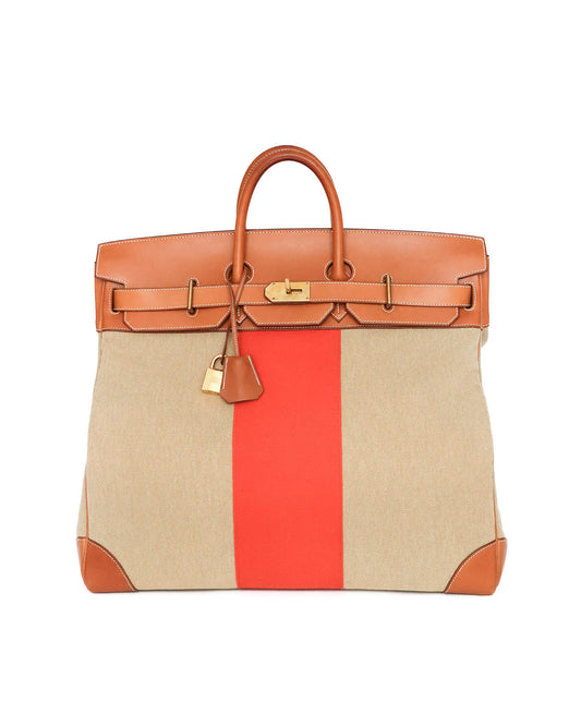 Hermès HAC Haut à Courroies 50 Naturel Barenia and Canvas Flag 2014