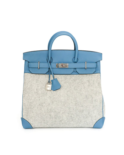 Hermès HAC Haut à Courroies 40 Bleu Paradis Togo and Grey Feutre 2017