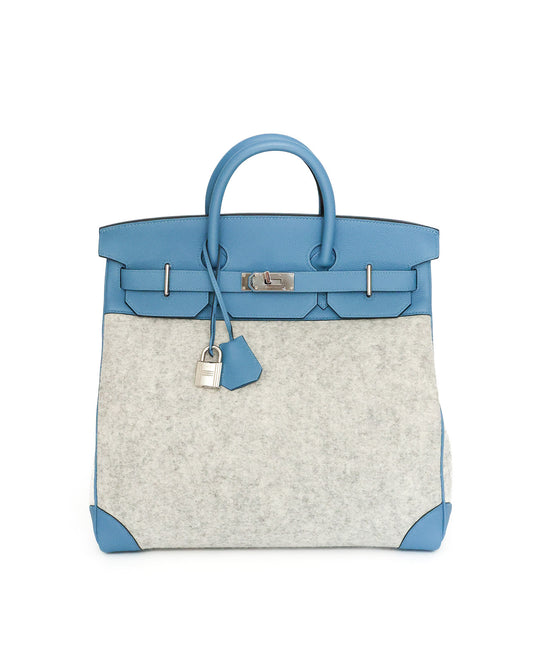 Hermès HAC Haut à Courroies 40 Bleu Paradis Togo and Grey Feutre 2017