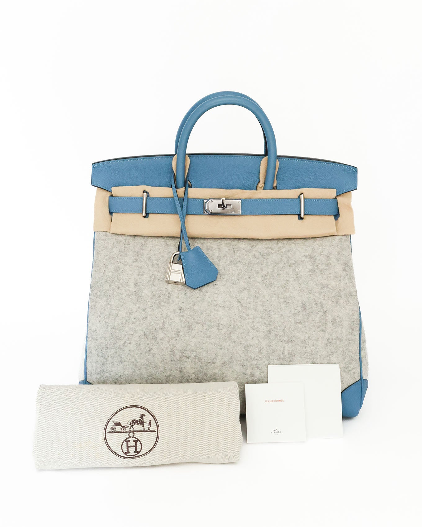 Hermès HAC Haut à Courroies 40 Bleu Paradis Togo and Grey Feutre 2017