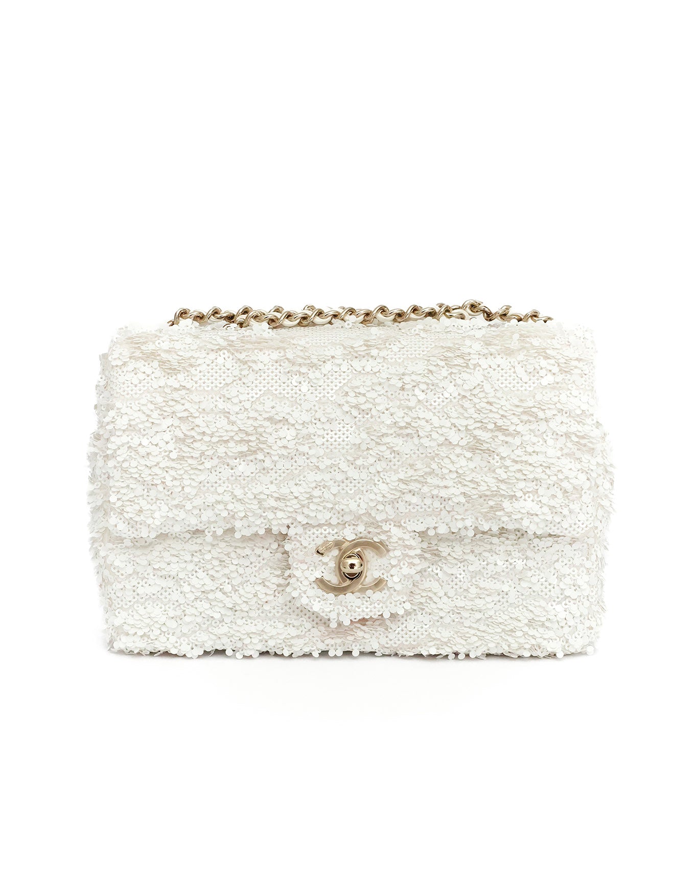 Chanel White Sequins Mini Flap Bag with Light Gold Hardware 2023