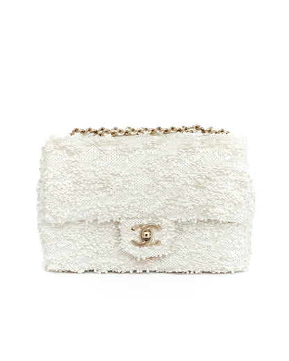 Chanel White Sequins Mini Flap Bag with Light Gold Hardware 2023