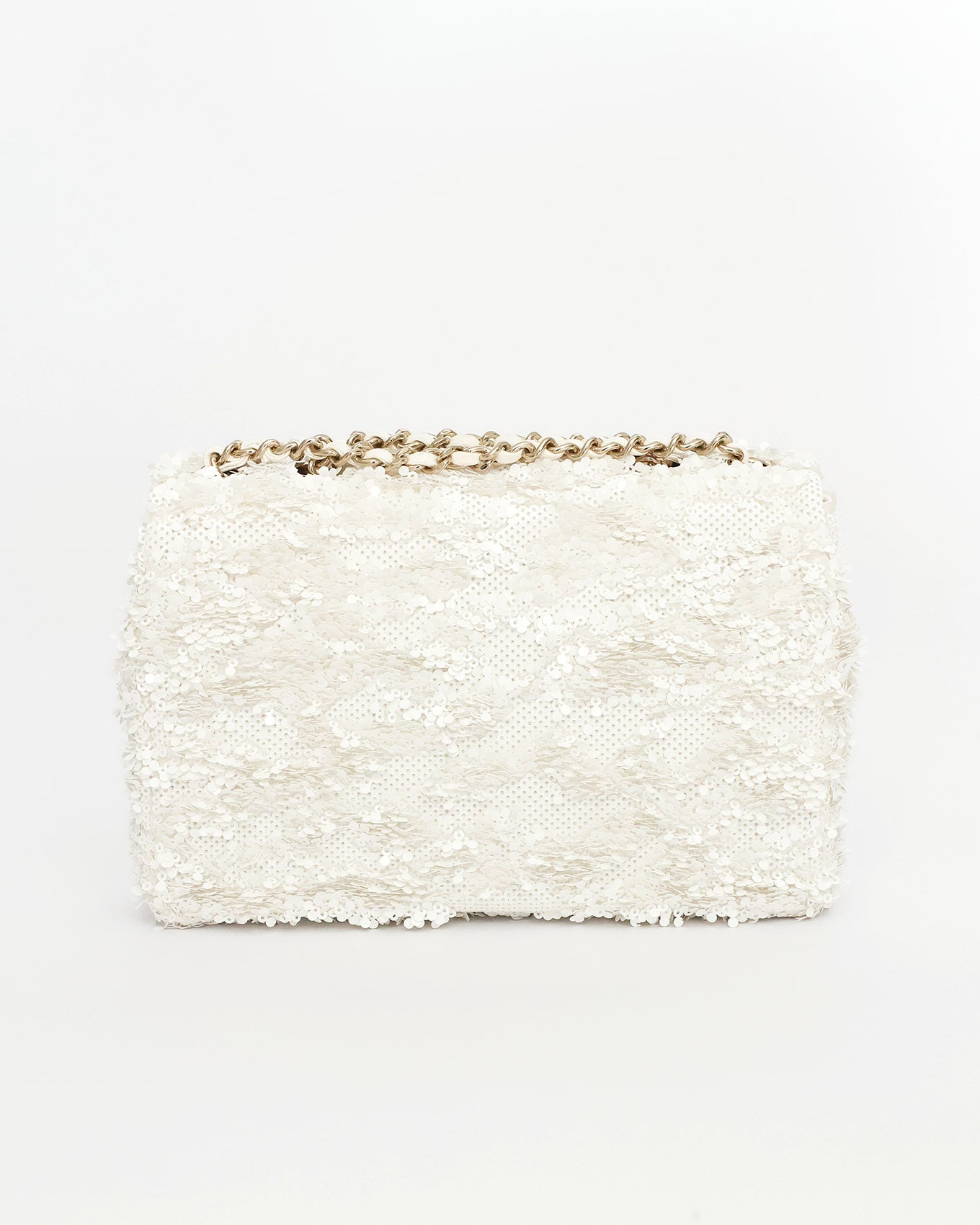 Chanel White Sequins Mini Flap Bag with Light Gold Hardware 2023