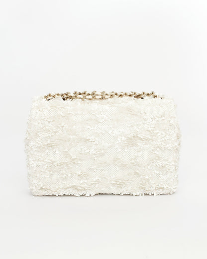 Chanel White Sequins Mini Flap Bag with Light Gold Hardware 2023