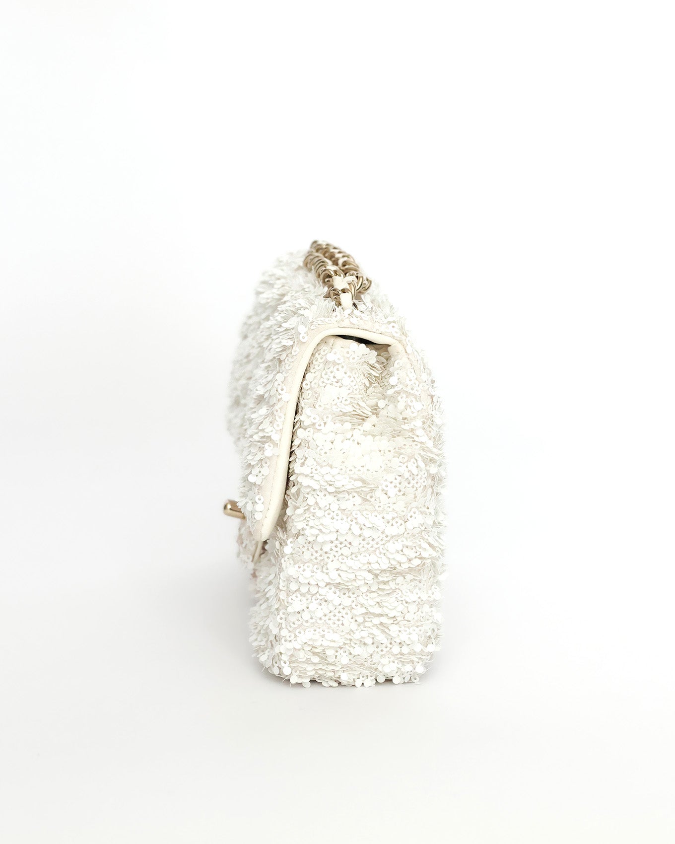 Chanel White Sequins Mini Flap Bag with Light Gold Hardware 2023