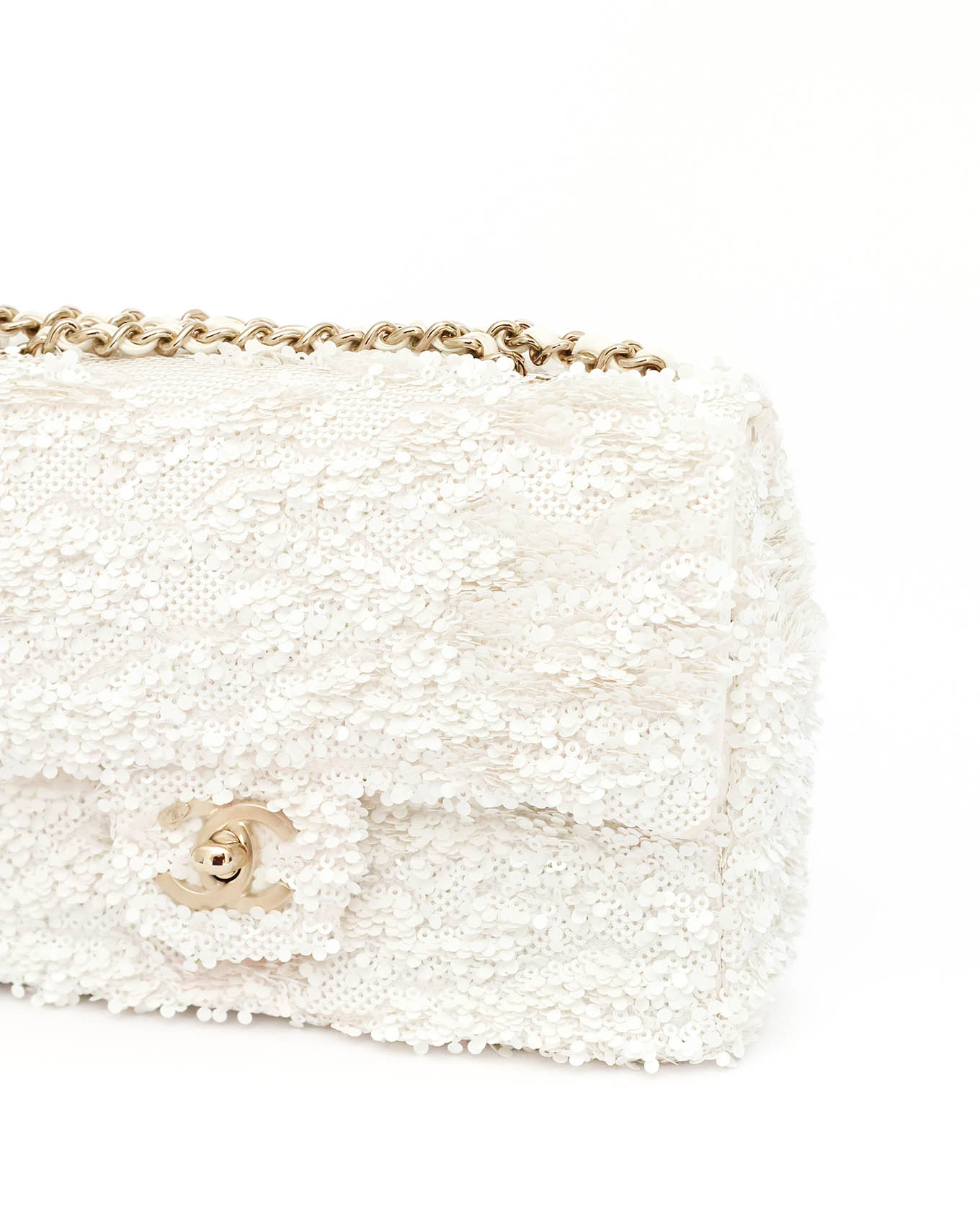 Chanel White Sequins Mini Flap Bag with Light Gold Hardware 2023