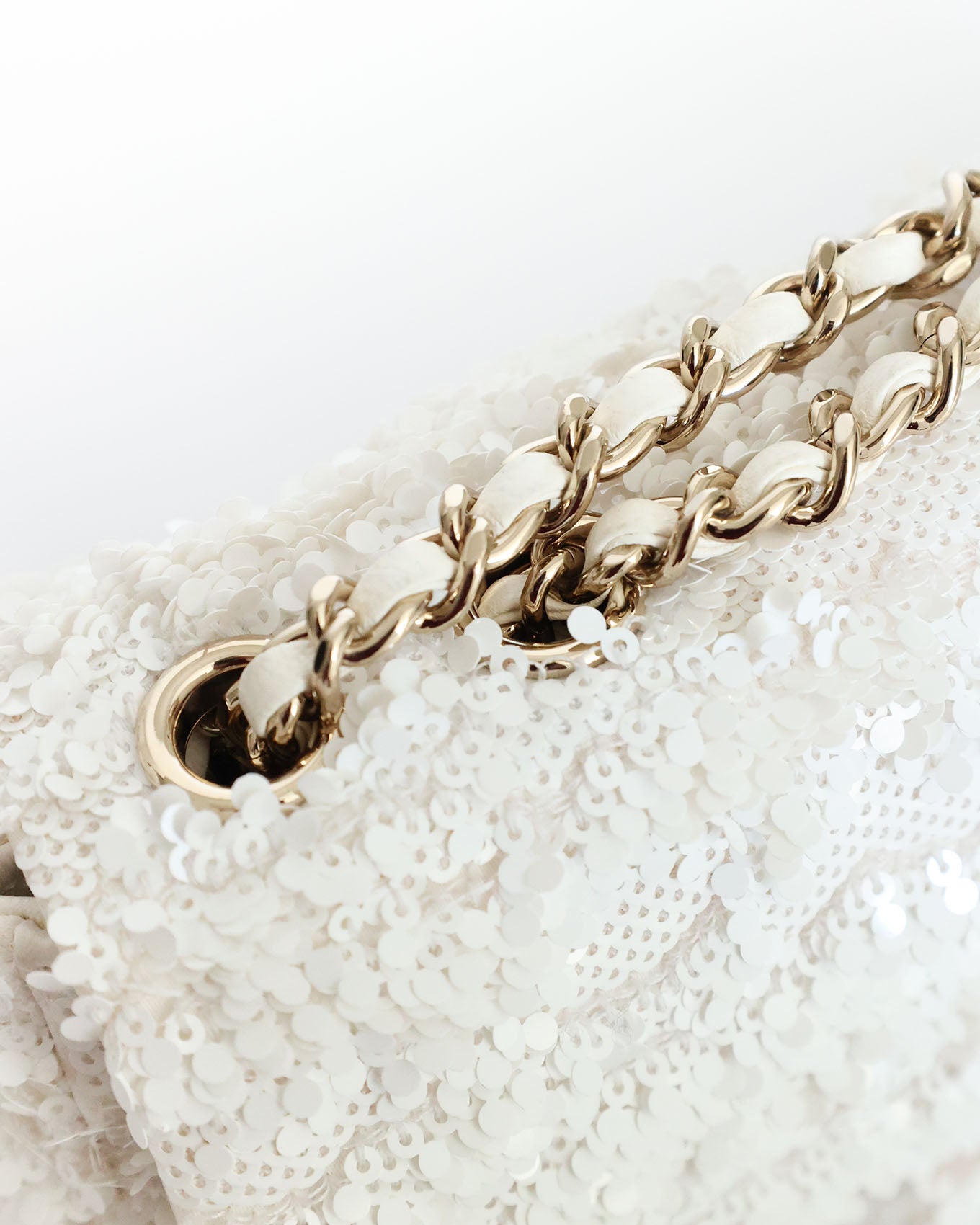 Chanel White Sequins Mini Flap Bag with Light Gold Hardware 2023