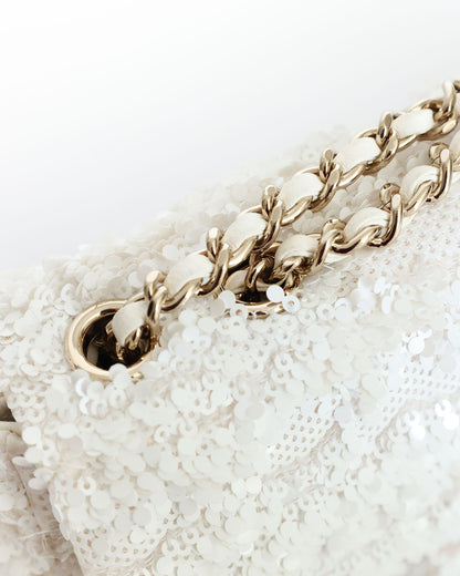 Chanel White Sequins Mini Flap Bag with Light Gold Hardware 2023