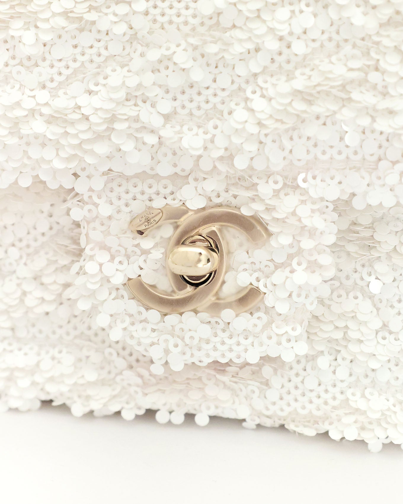 Chanel White Sequins Mini Flap Bag with Light Gold Hardware 2023