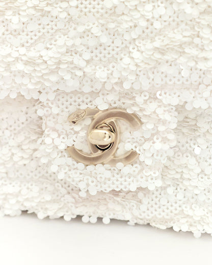 Chanel White Sequins Mini Flap Bag with Light Gold Hardware 2023