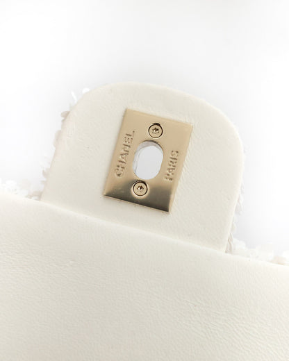 Chanel White Sequins Mini Flap Bag with Light Gold Hardware 2023