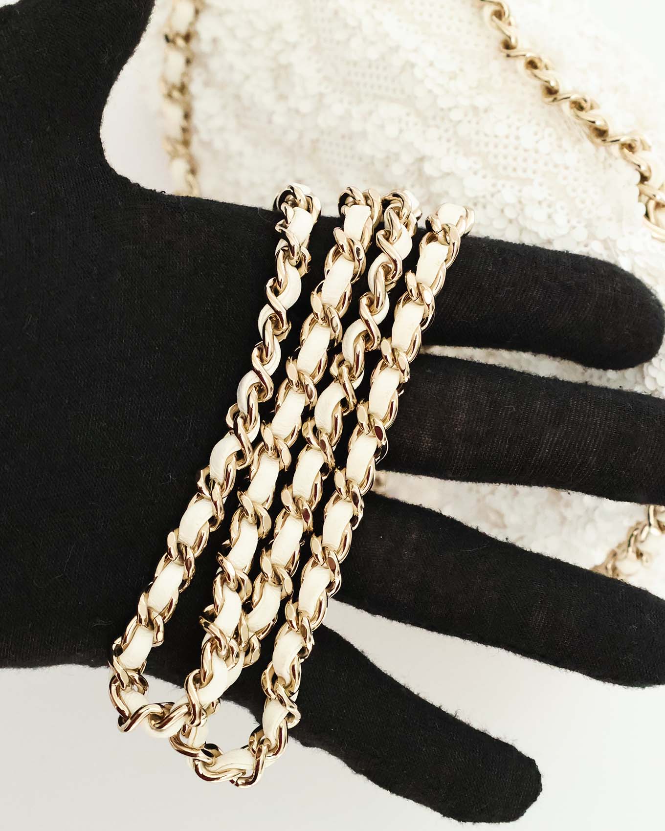 Chanel White Sequins Mini Flap Bag with Light Gold Hardware 2023