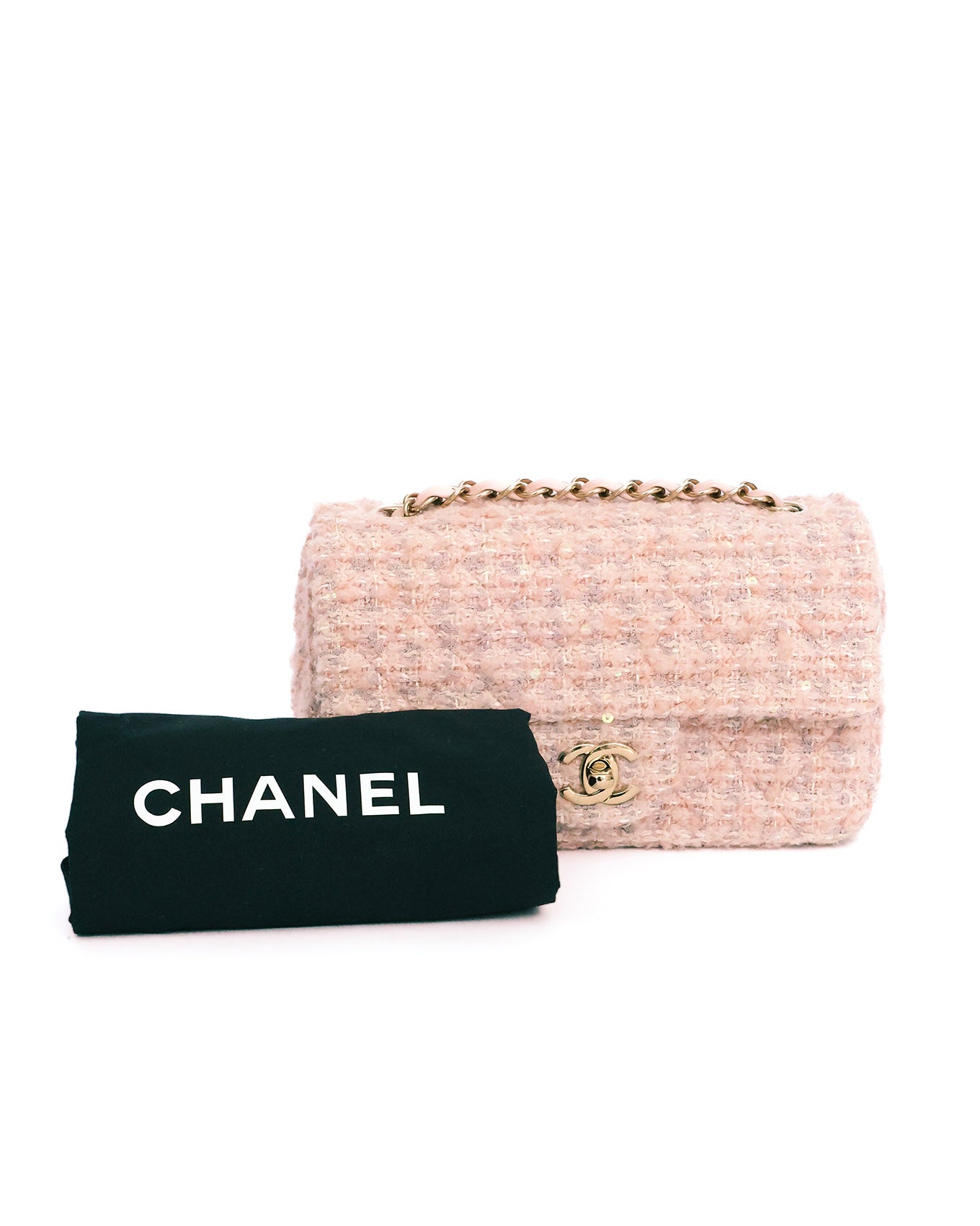 Chanel Light Pink Tweed Mini Rectangular Flap Bag with Sequins 2024