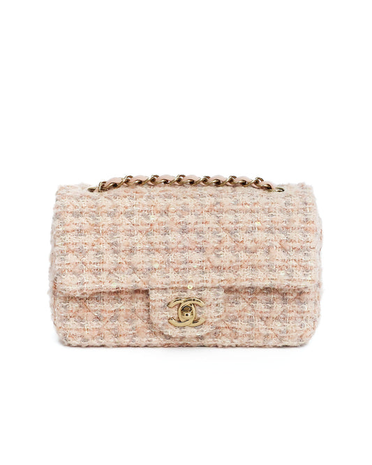 Chanel Light Pink Tweed Mini Rectangular Flap Bag with Sequins 2024