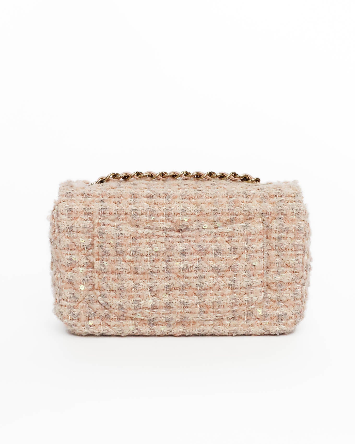 Chanel Light Pink Tweed Mini Rectangular Flap Bag with Sequins 2024