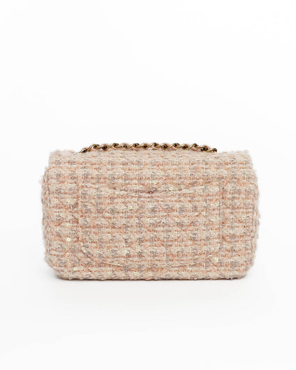 Chanel Light Pink Tweed Mini Rectangular Flap Bag with Sequins 2024