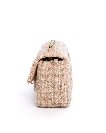 Chanel Light Pink Tweed Mini Rectangular Flap Bag with Sequins 2024