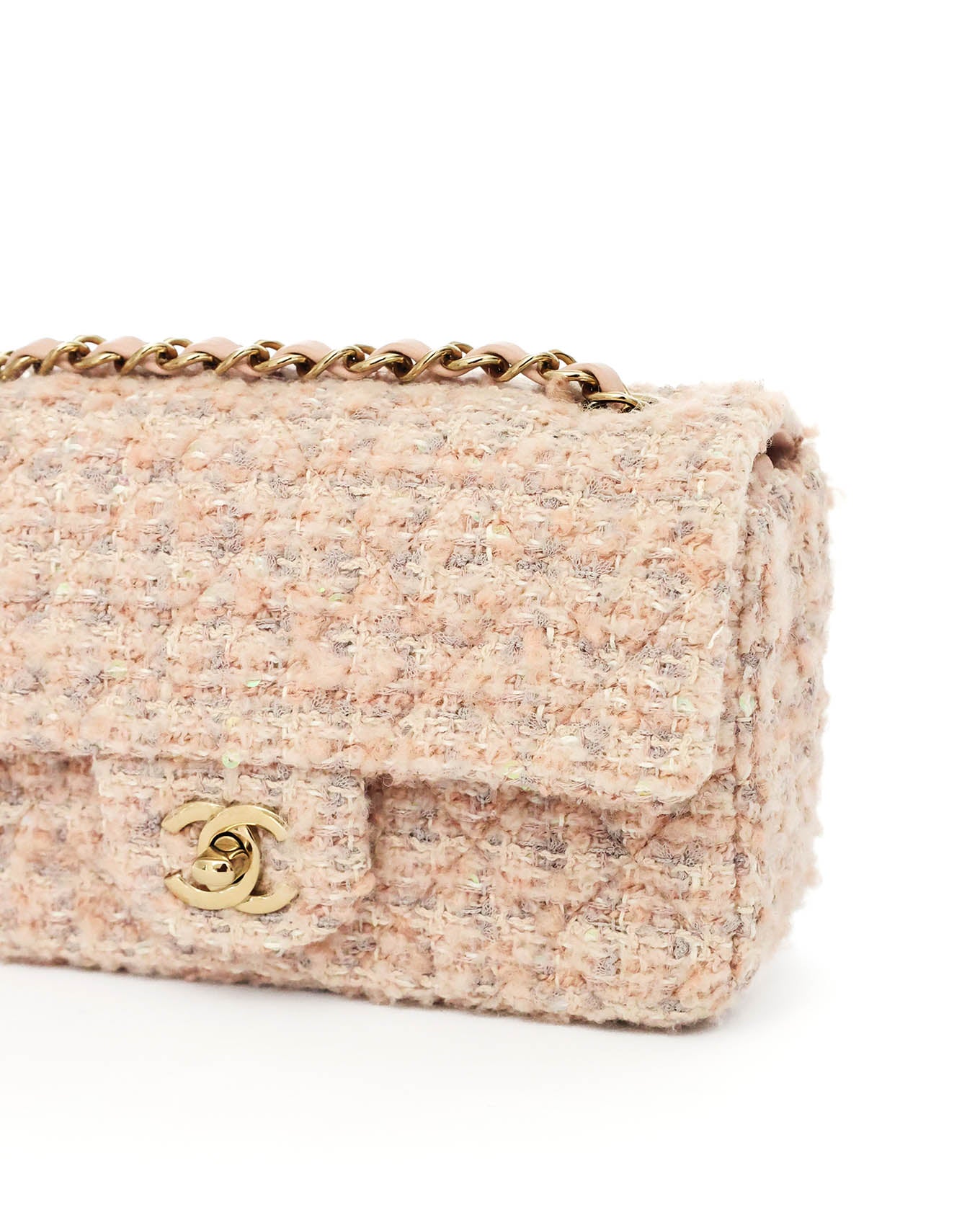 Chanel Light Pink Tweed Mini Rectangular Flap Bag with Sequins 2024