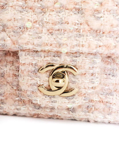 Chanel Light Pink Tweed Mini Rectangular Flap Bag with Sequins 2024