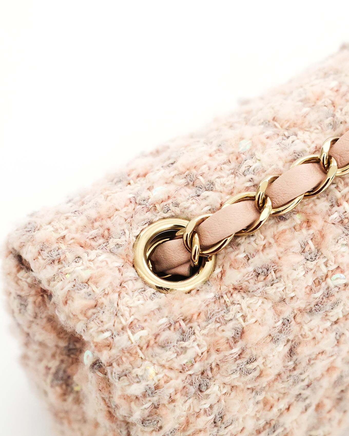 Chanel Light Pink Tweed Mini Rectangular Flap Bag with Sequins 2024