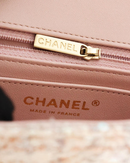 Chanel Light Pink Tweed Mini Rectangular Flap Bag with Sequins 2024