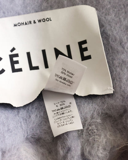 Céline by Phoebe Philo FW17 Runway Grey Checkered Oversized Fuzzy Mohair Throw Blanket
