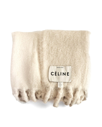Céline by Phoebe Philo FW17 White Oversized Fuzzy Mohair Throw Blanket