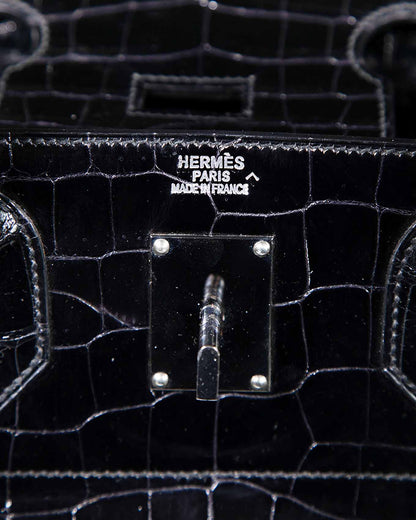Hardware detail Hermès HAC 40 Noir Porosus Crocodile turn-lock