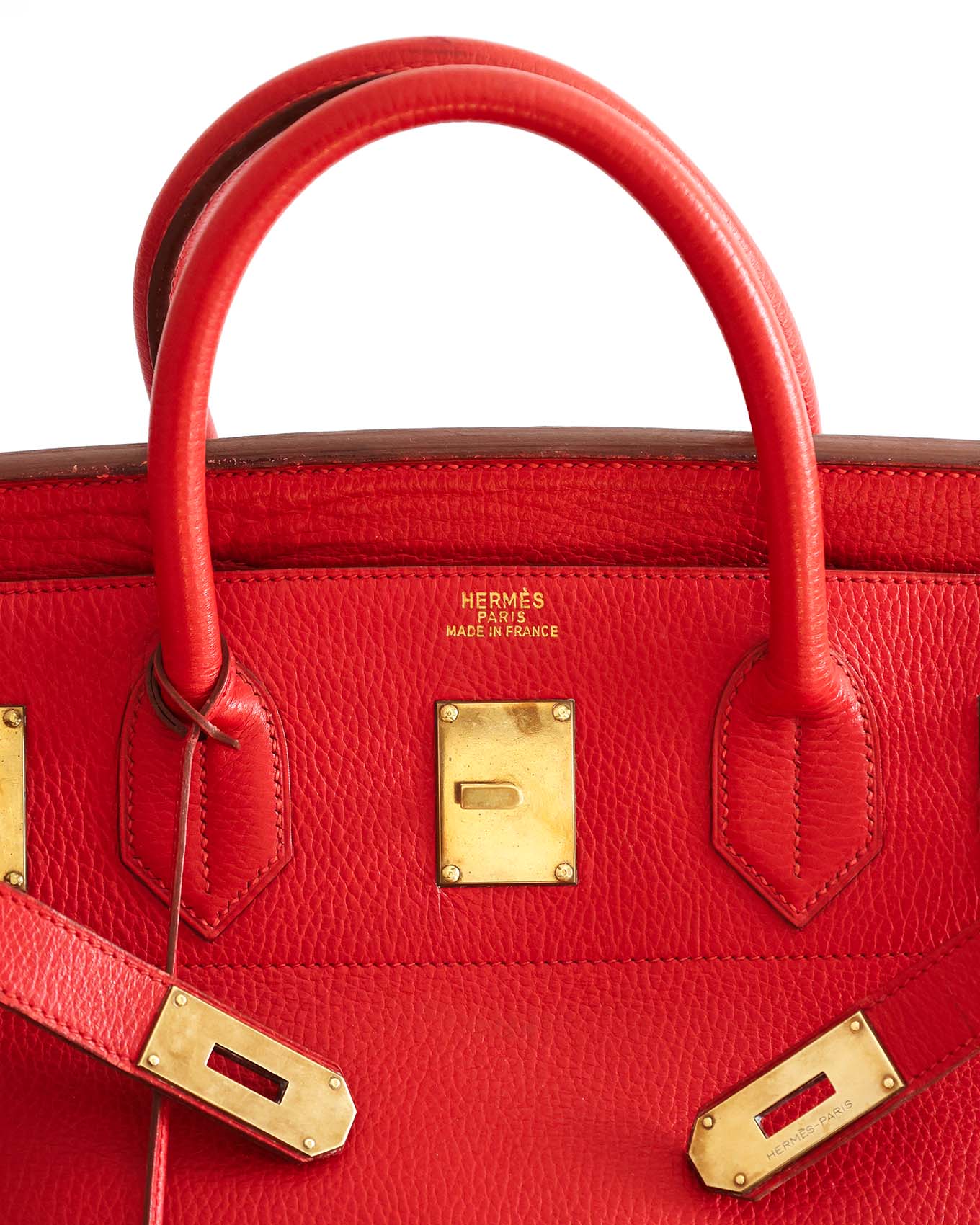 Hardware detail Hermès HAC 45 Rouge Ardennes 1991 GHW turn lock