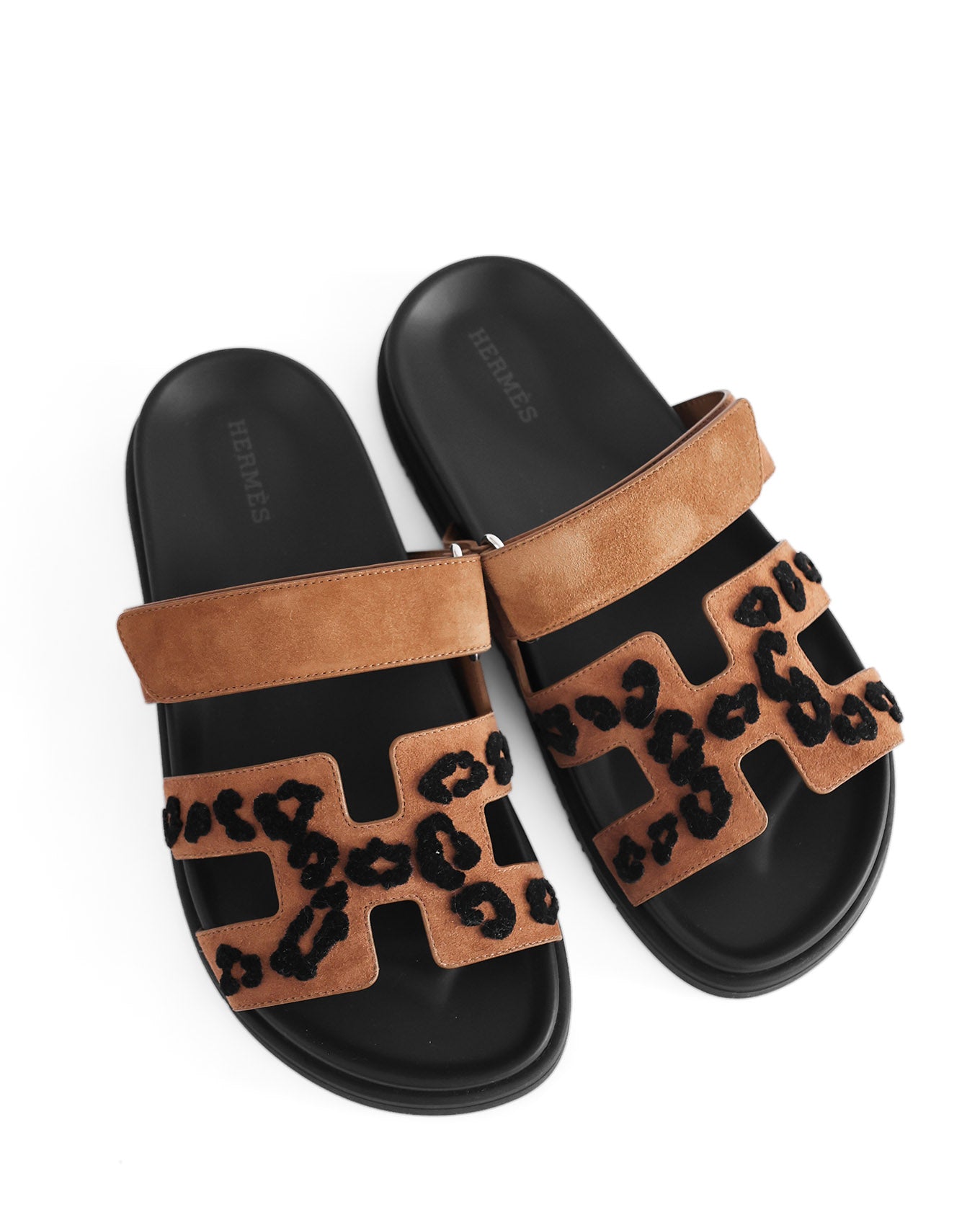 Hermès Chypre Brown Suede Leopard Design EU 37 front view