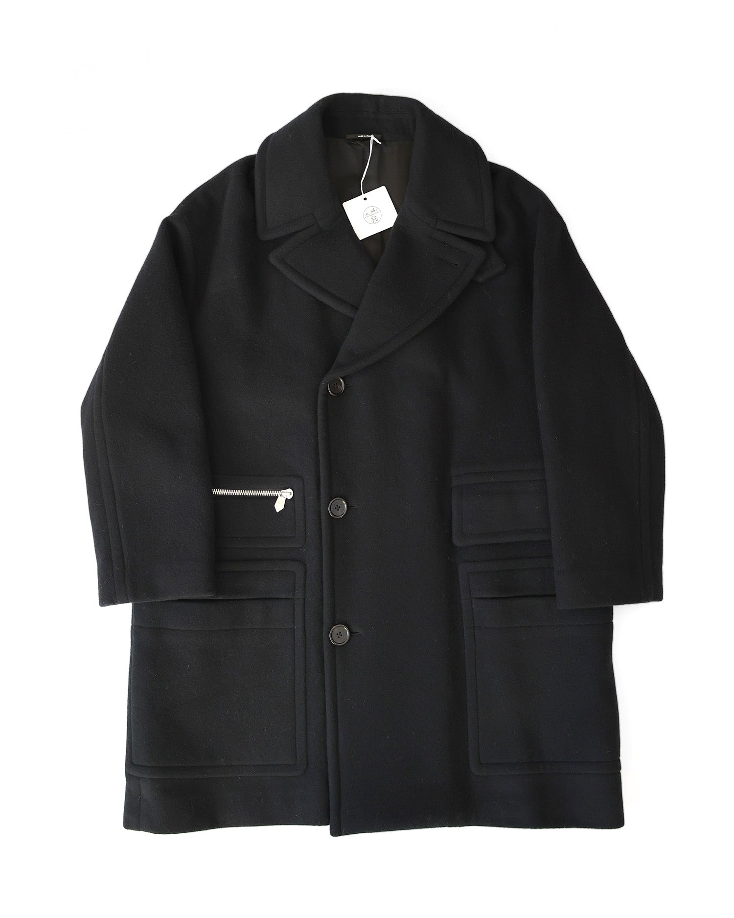 Hermès FW22 Black Cashmere Coat size 50 front view