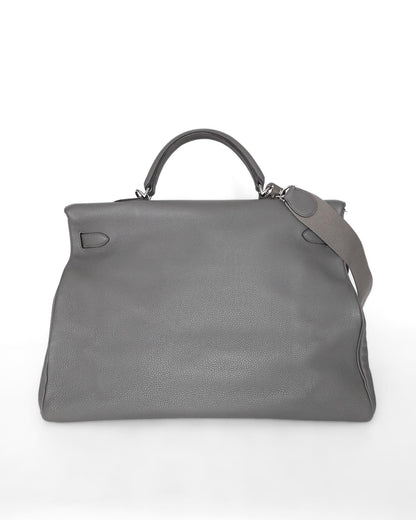 Hermès Kelly 50 Voyage Gris Etain Clémence 2018 back view