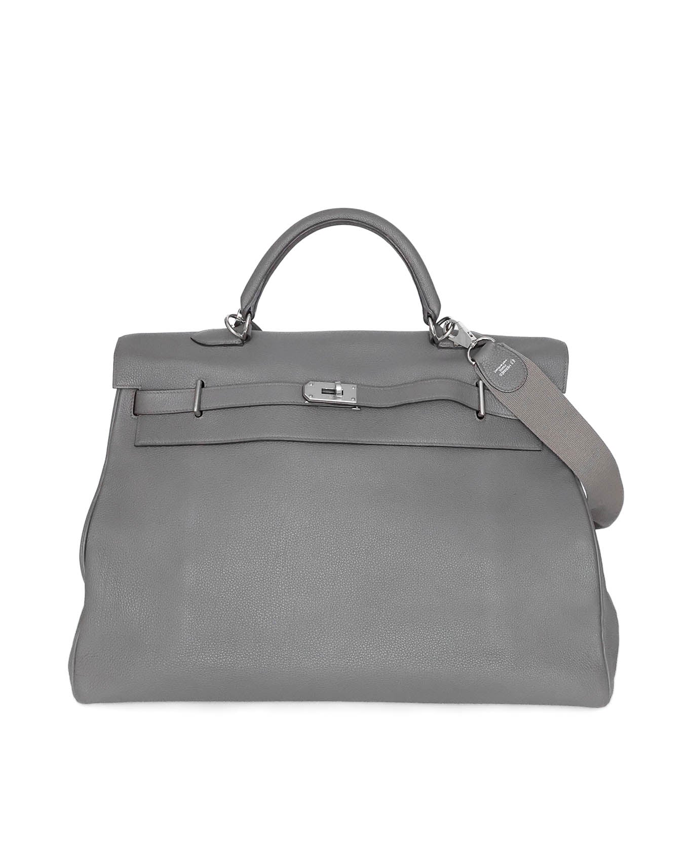 Hermès Kelly 50 Voyage Gris Etain Clémence 2018 front view