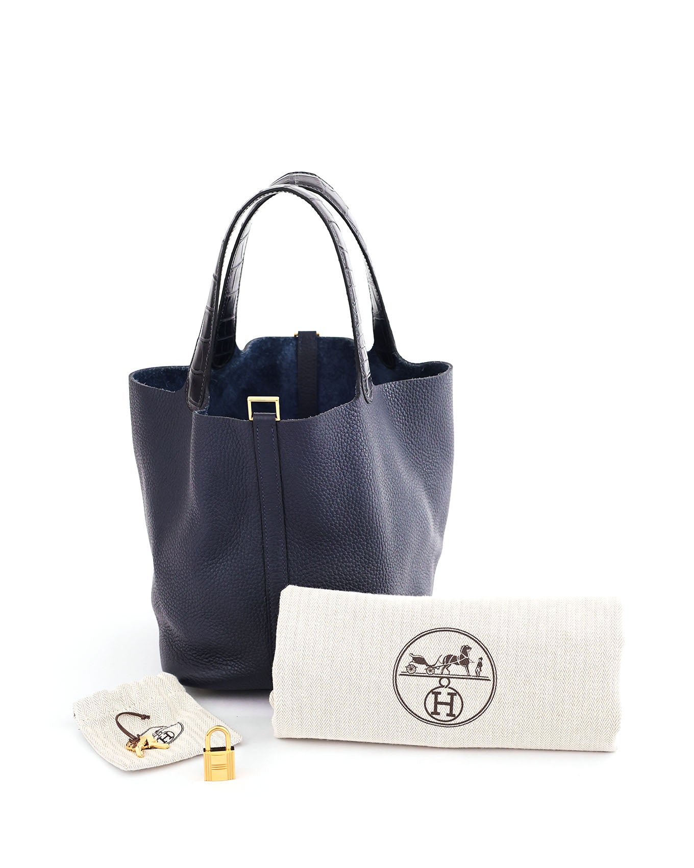 Hermes dark blue Bleu Nuit Picotin Full Set for sale