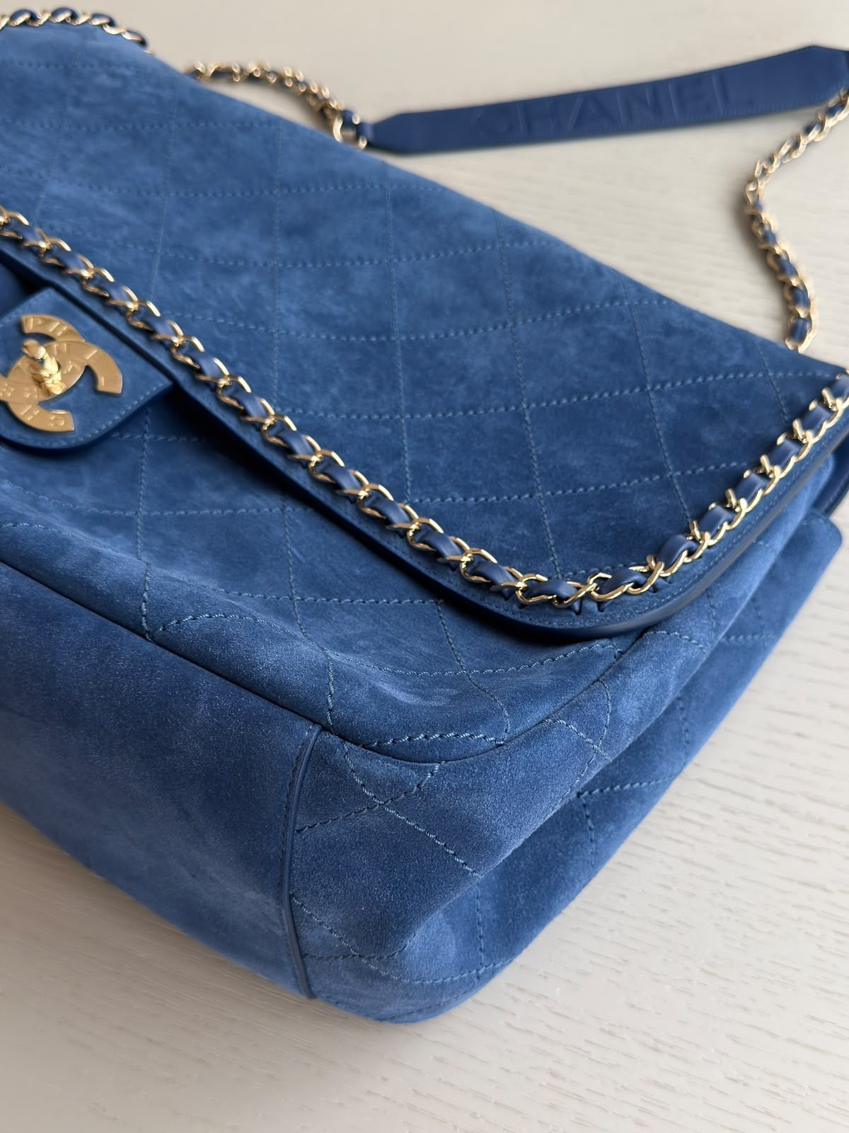 Chanel x Pharrell Williams Blue Suede XXL Classic Flap Bag