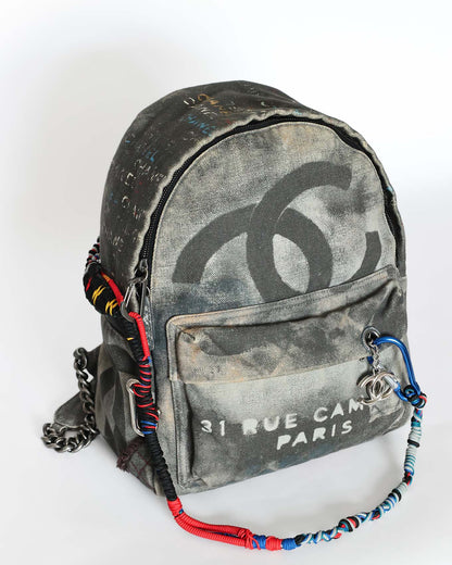 Chanel SS14 Artclass Black Canvas Small Graffiti Backpack - angled view - image 6