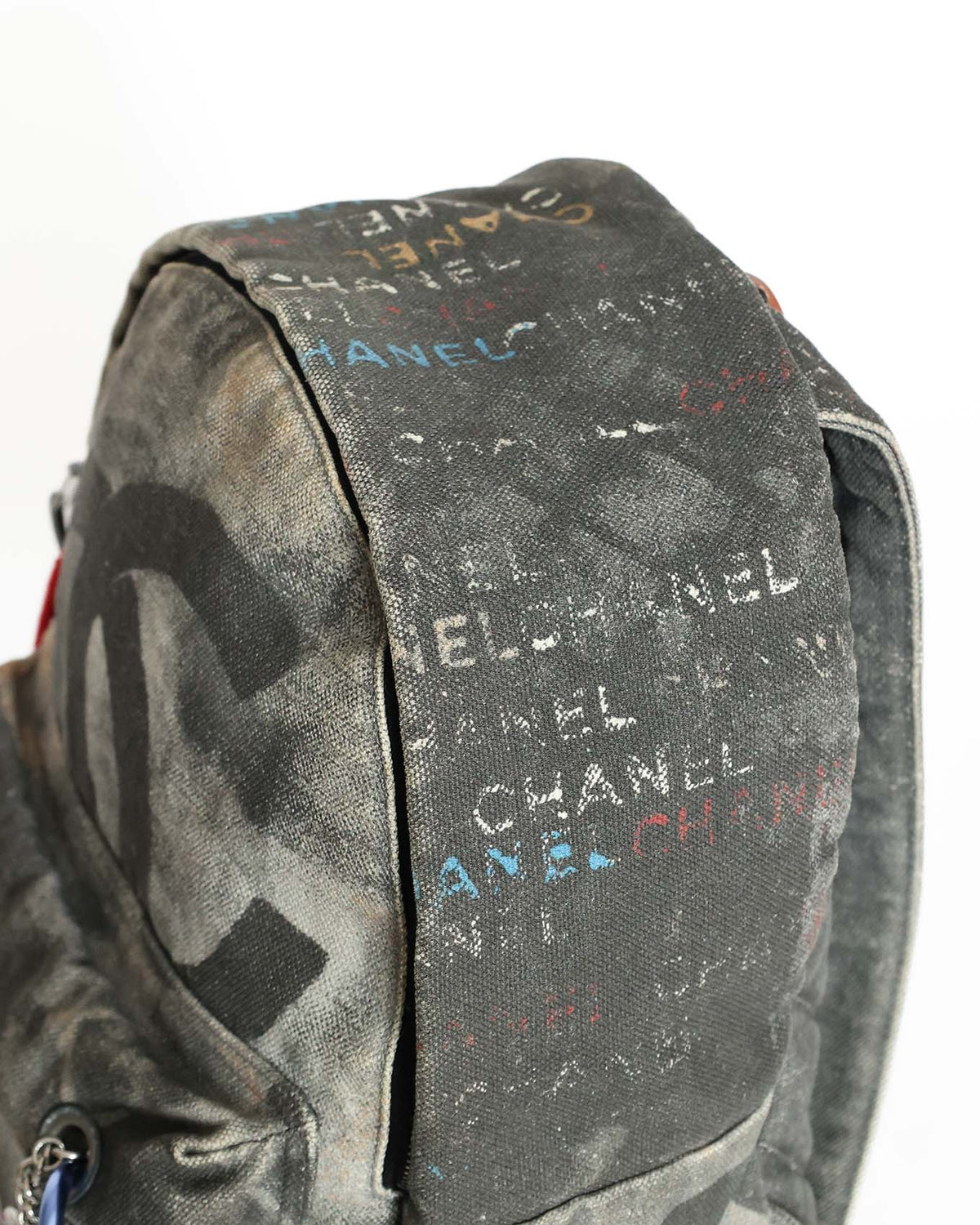 Chanel SS14 Artclass Black Canvas Small Graffiti Backpack - front detail - image 5