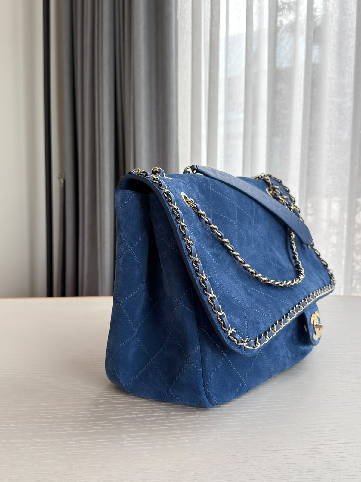 Chanel x Pharrell Williams Blue Suede XXL Classic Flap Bag