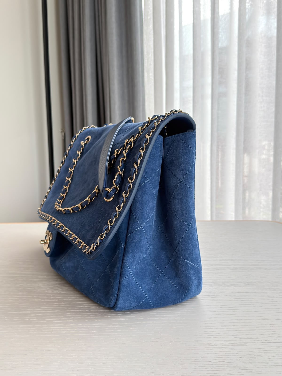 Chanel x Pharrell Williams Blue Suede XXL Classic Flap Bag