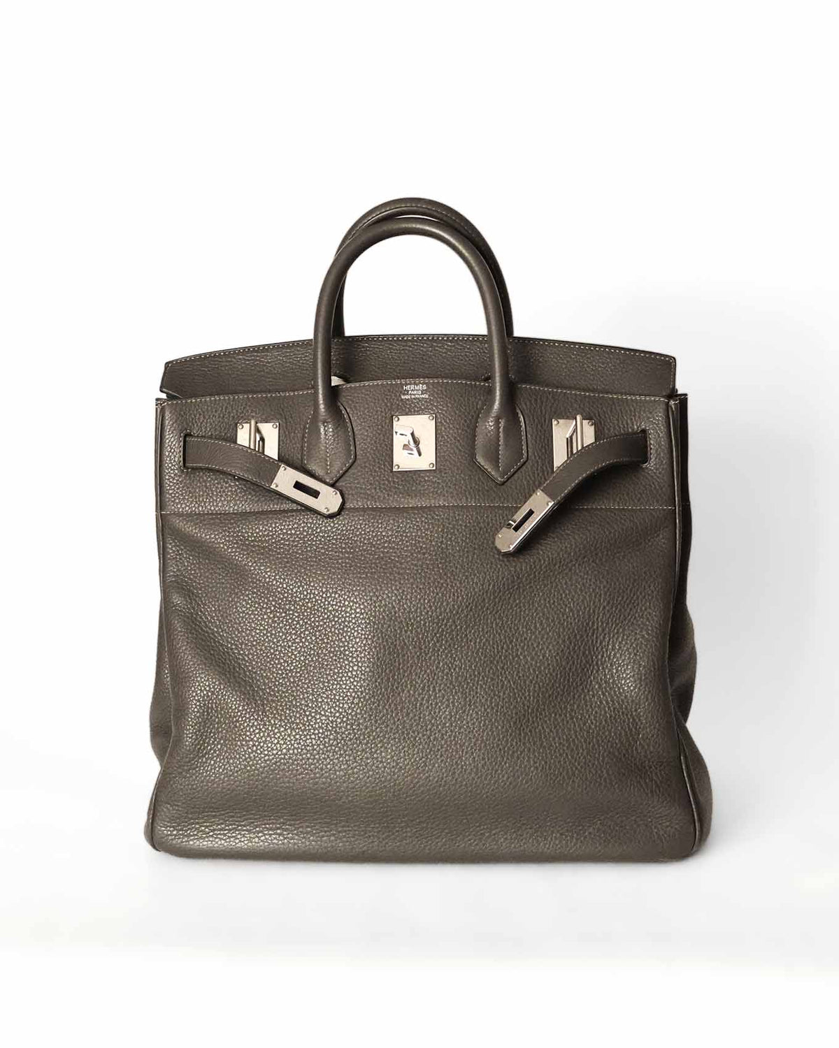 Hermès HAC Haut à Courroies 40 Gris Etain Togo 2010 - front view with open straps - image 11