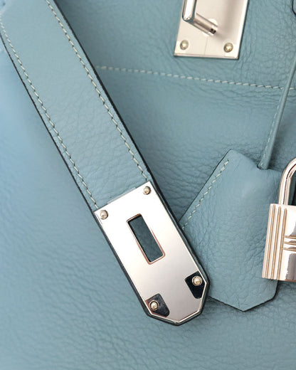 Hermès HAC Haut à Courroies 50 Bleu de Lin Togo 2009 - clochette and lock detail - image 10
